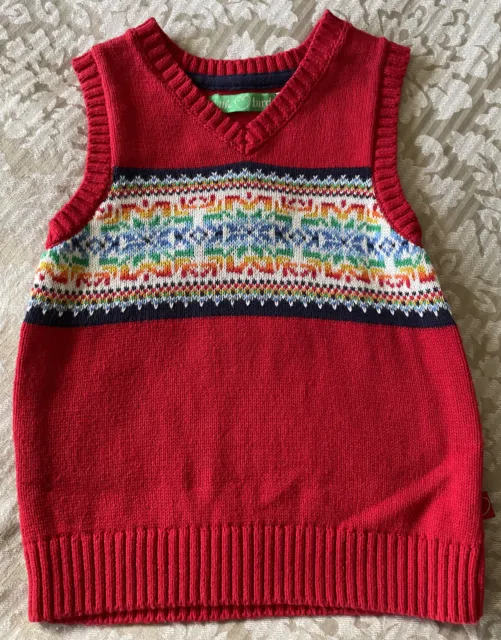 LITTLE BIRD Red Knitted Nordic Rainbow Tank Top Jumper 2-3 Yrs