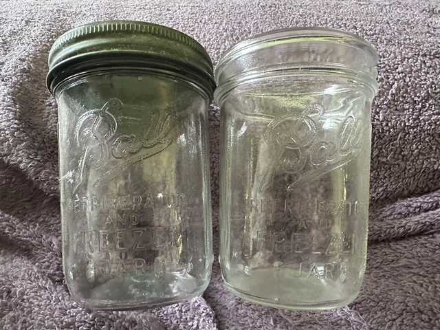 3 Vintage Ball Ribbed Freezer Jars Pint (one lid)