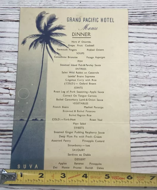 Vintage Original WWII GRAND PACIFIC HOTEL SUVA FIJI Dinner Menu May 4, 1942 3