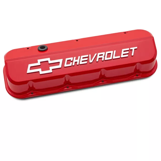 Proform Valve Cover Set 141-873; Slant-Edge, Chevrolet Bowtie, Red for BBC