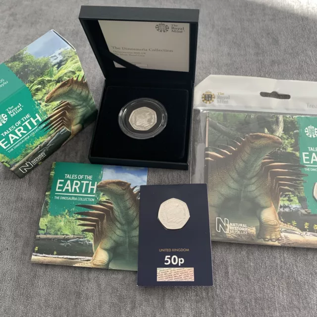 2020 UK Royal Mint Silver Proof 50p Hylaeosaurus -3 Coin Set Brand New👌👌