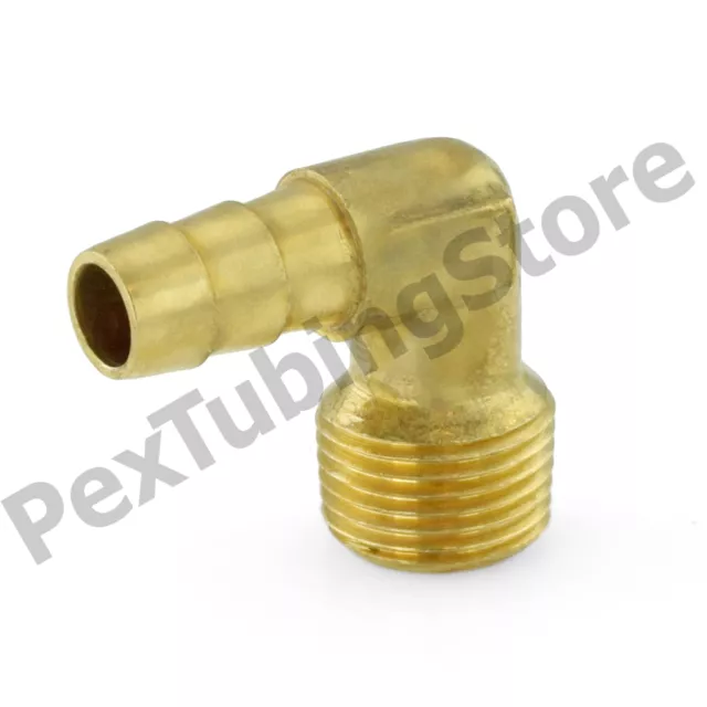 3/8" Hose Barb x 3/8" Male NPT Brass Elbow Threaded Fitting, Fuel/Water/Air