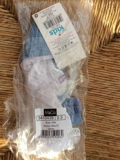 NEUF FILLES M&Co 2 PAIRES CHAUSSETTES CHEVILLE UNIFORME ÉCOLE BLEU FRILLY BLANC TAILLE 4-6 1/2