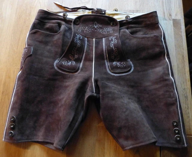 Trachten Lederhose kurz,  Echt Leder Wildbock, altbraun, Größe 52