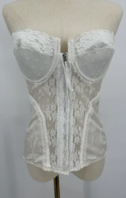 RARE FREDERICKS OF Hollywood VTG White Lace Bustier Corset Zip