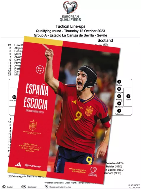 SPAIN v SCOTLAND 12 October 2023 Q EURO-2024 FAN 16 pages + OFFICIAL LU