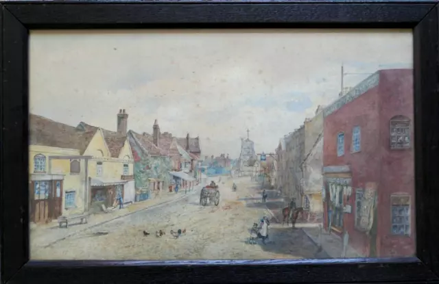 19th C Watercolour. High Street Scene. Unsigned