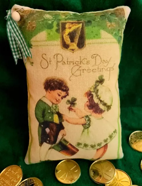 Primitive ST. Patricks Day Bowl Fillers Tuck Pillow Orni Country Vintage Style