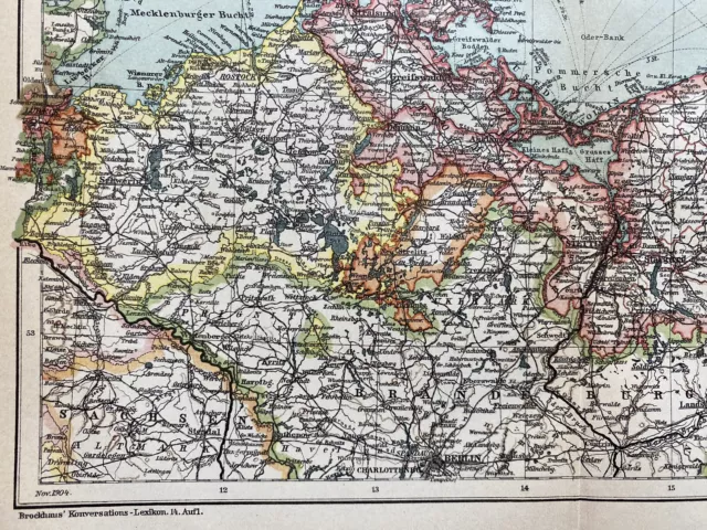 antike historische Landkarte: Mecklenburg und Pommern um 1904 3
