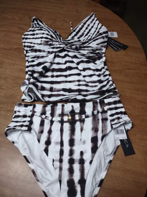 La Blanca Twisted Bamboo Twist Tie Back Tankini Jav Sz 8 LB2LC68 Top & Bottom