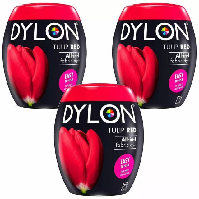 Dylon Washing Machine Fabric Dye Pod, Tulip Red, 3 Packs of 350g