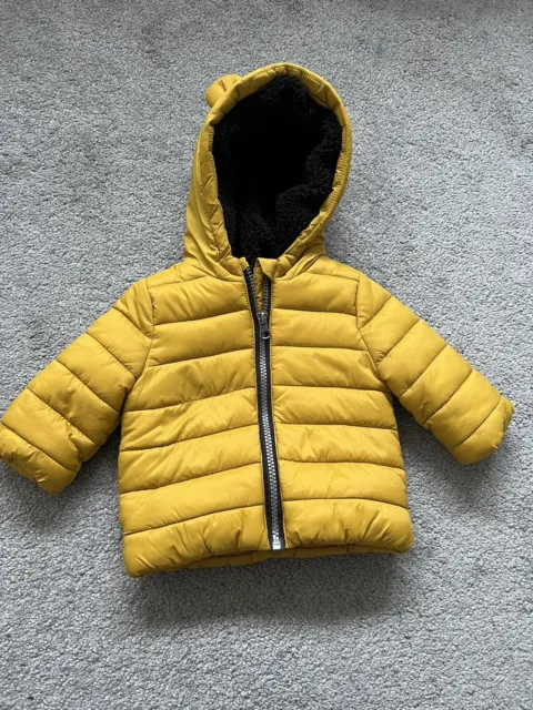 F&F Bear Ears Bambino senape puffa giacca cappotto invernale 3 mesi ragazzi/ragazze