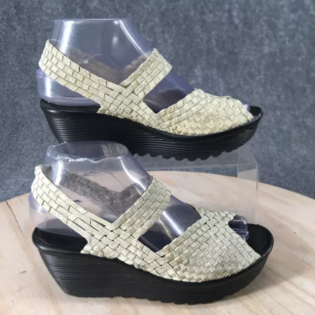 White Mt Sandals Womens 6 Casual Woven Peep Toe Wedge Slingback Beige Fabric