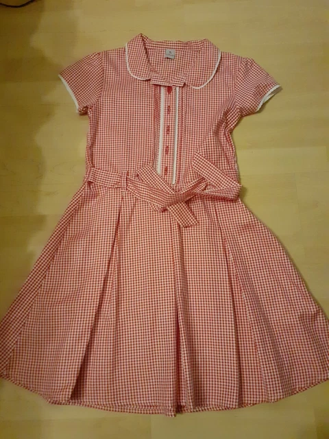 Abito estivo Bnwot per ragazze rosso e bianco Gingham a scacchi scuola età 9 8-9