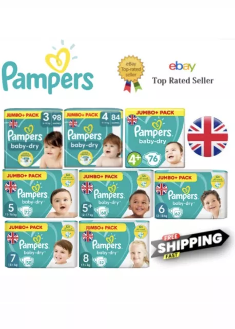 Pampers Baby-Dry Nappies Nappy’s Diapers Size 3 To 8 Jumbo+ Pack 6kg-17+kg Uk