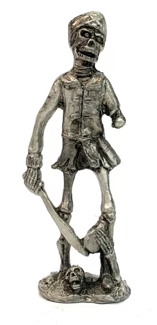 Pewter Figurine 4” Skeleton Pirate Missing Arm Sword Flask Skull Lead Free B