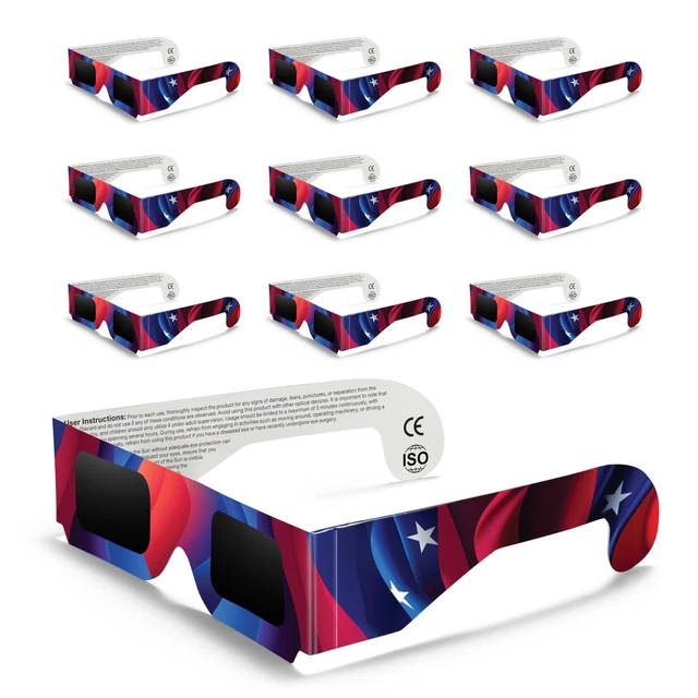 SOLAR ECLIPSE GLASSES (10 pack) 2024 CE and ISO Certified Safe Shades