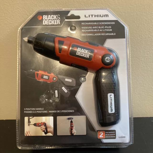 BLACK+DECKER Cordless Screwdriver with Pivoting Handle, Electric Screwdriver,  180 RPM, 3.6V, Charger and 2 Hex Shank Bits Included (Li2000)