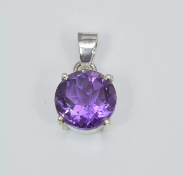 925 Solid Sterling Silver Faceted Purple Amethyst Pendant-0.5 Inch