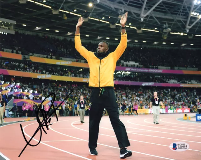 USAIN BOLT SIGNED AUTOGRAPHED 8x10 PHOTO OLYMPIC TRACK GOLD MEDALIST BECKETT BAS