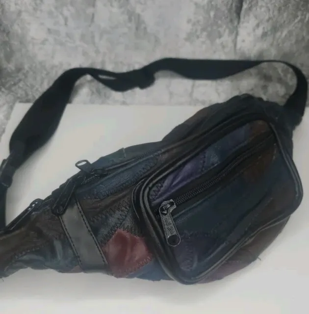 Vintage Leather Patchwork Fanny Pack Waist Bag Buckle Sling Belt Travel Hiking