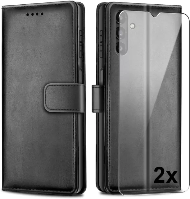 Coque pour Galaxy A34 5G + 2 vitres verre trempé simili cuir Étui Housse noir