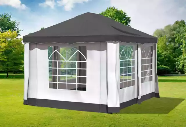 Gartenpavillon 3x4m Polyester Anthrazit  Partyzelt Wasserdicht Fenster Festzelt
