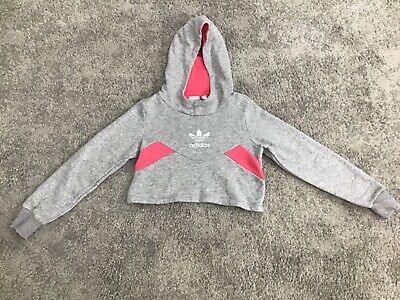 Girls Adidas Grey And Pink Cropped Hoodie Age 7-8 Years