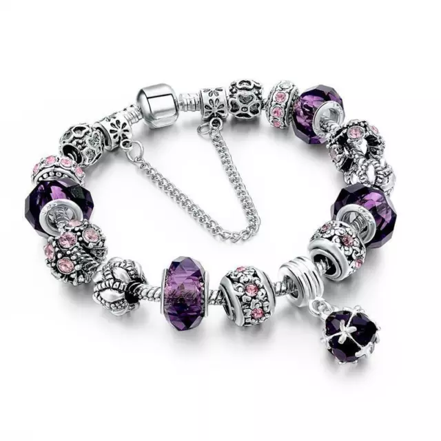 18K White-Gold Plated Crystal Charm Bracelet in a Choice of Colours