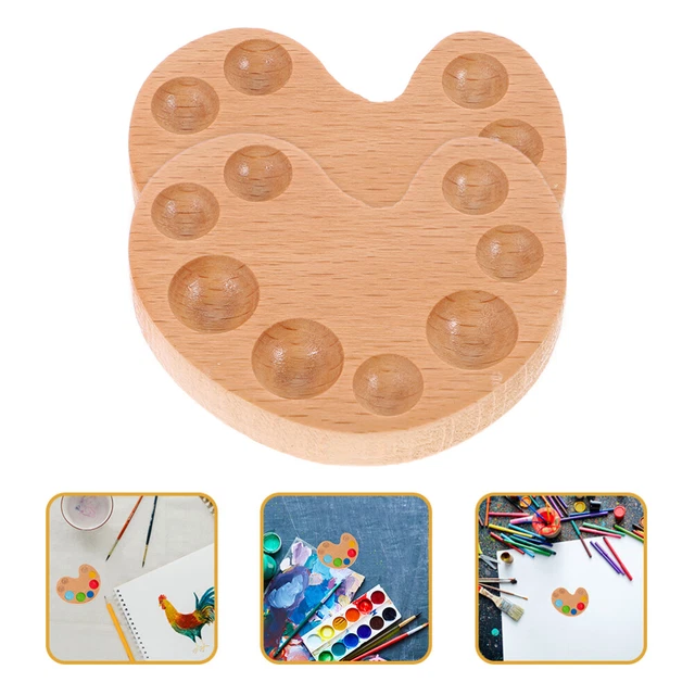 2pcs Holzfarbe Paletten Tabletts Holz Aquarellpaletten Kleine Malerei Paletten Ö