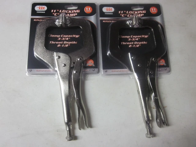 Lot Of ~ 2 ~ Locking Vise Grip Type 11" C Clamp Pliers With Swivel Flex Pad