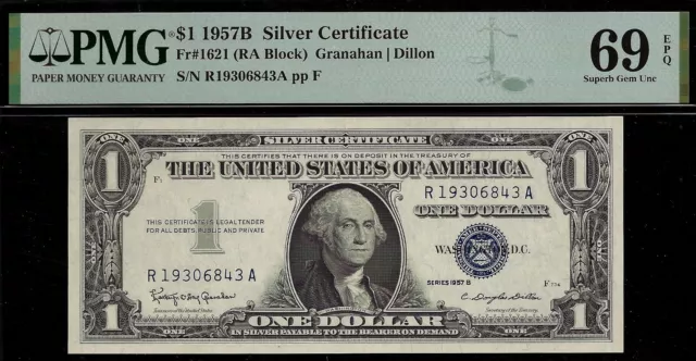 1957B $1 Silver Certificate PMG 69EPQ popular wanted high grade Fr 1621