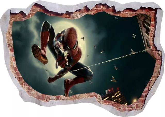 Póster de pegatina de pared con vista rota de Spiderman Super Hero Avengers 3D dormitorio Z469