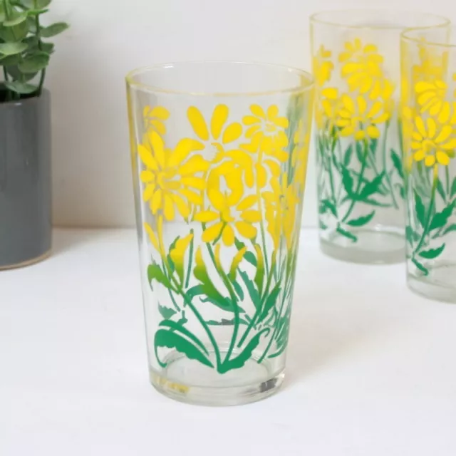 5 Grands verres à orangeade rétro décor fleurettes