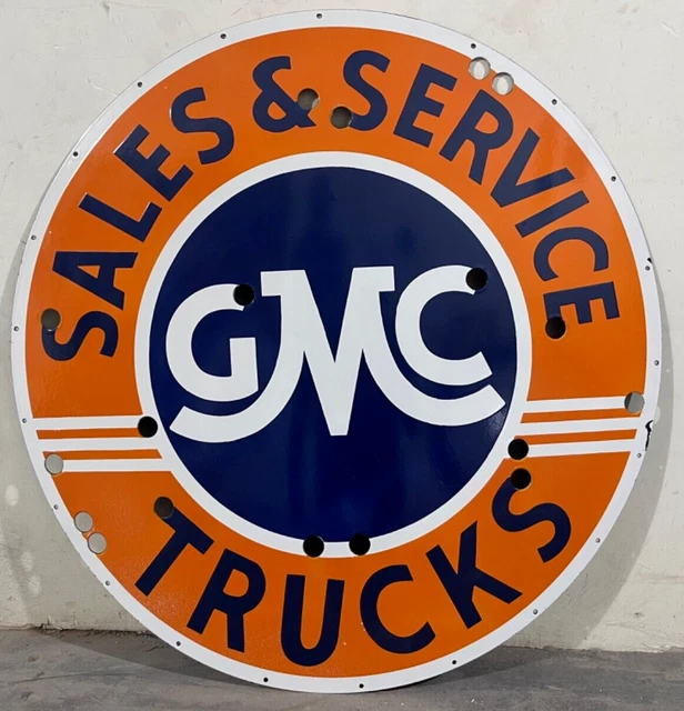 GMC TRUCK  PORCELAIN ENAMEL SIGN 48" ROUND single sided