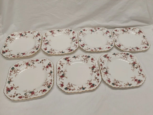 7 Minton Ancestral Bone China Square Salad Luncheon Plates Gold Trim 7 Minton Ancestral Bone China Square Salad Luncheon Plates Gold Trim
