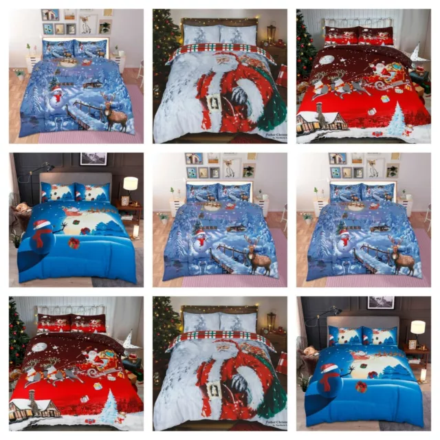 CHRISTMAS DUVET COVER SET Reversible Quilt XMAS Bedding Single Double King Size