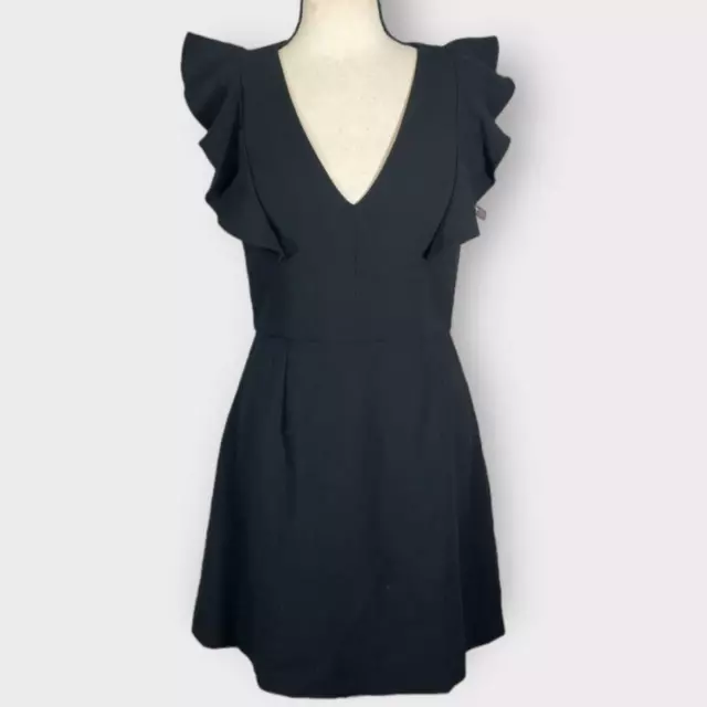 French Connection Whisper Ruffle Minidress Women's 0 Black V-Neck NWT