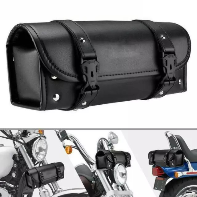 Für Motorrad Werkzeugrolle Tool Bag Leder Lenker Tasche Chopper Schwarz BE