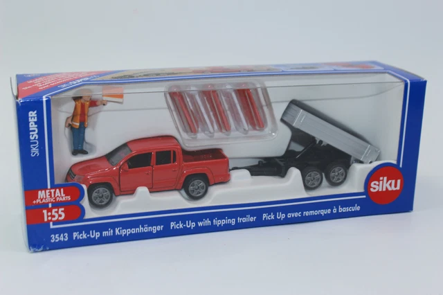 Siku 1844 – Tracteur Massey Ferguson + Remorque – 1:87 – Métal/plastique Rouge – Bac Basculant