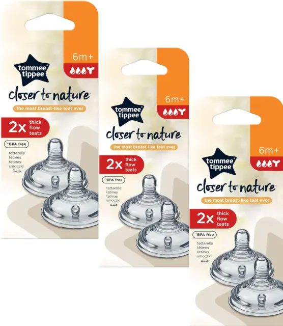 6X  Tommee Tippee Closer to Nature Baby Bottle Teats Thick-Feed New 6 Months+