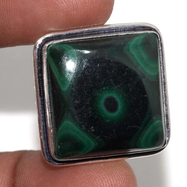 925 Silver Plated-Malachite Ethnic Gemstone Handmade Ring Jewelry US Size-8.5 s1
