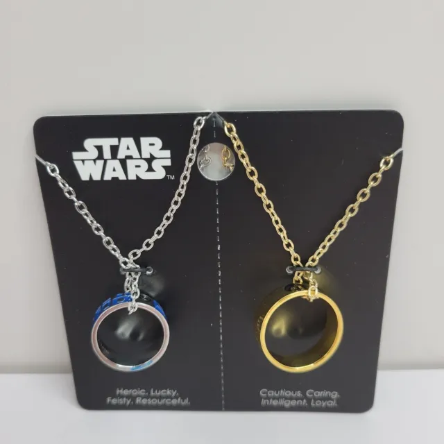 Star Wars Best Friends BFF Besties 2 Necklaces R2D2 and C3PO Silver Gold Tone