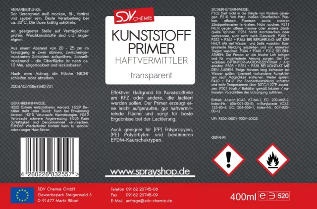 KUNSTSTOFFPRIMER 4x 400ml Kunststoff Haftgrund Haftvermittler Grundierung Primer 2