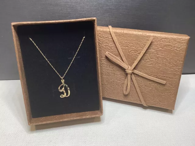 14k Gold Letter D Script Cursive Diamond Cut Pendant Necklace Jewelry