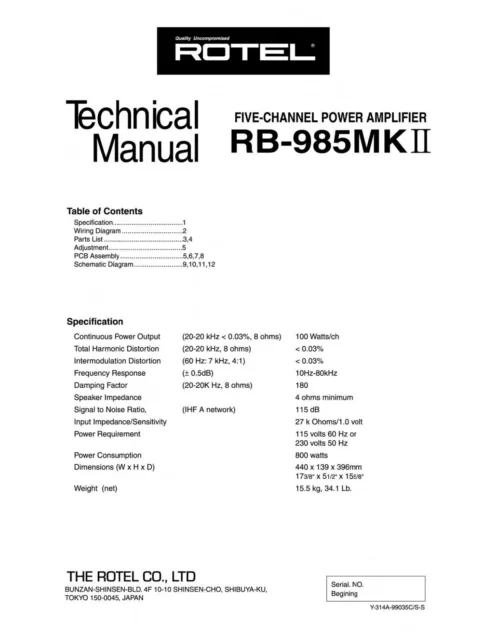 Service Manuel D'Instructions pour Rotel RB-985 MK2