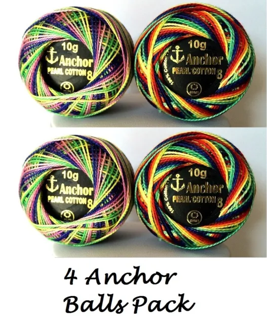 4 x Anchor pearl Cotton Solid Embroidery Thread ball 85m Size 8 Multicolor
