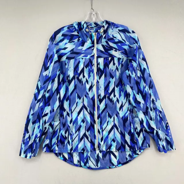 Womens Nike Impossibly Light Running Hooded Jacket Large Blue Geometric Full Zip