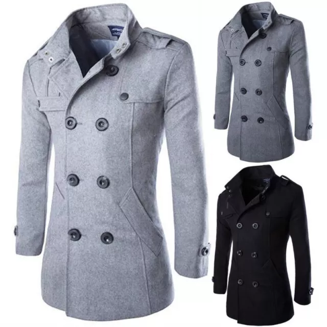 Men's Wool Coat Winter Warm Trench Coat Outwear Overcoat Long Jacket New#