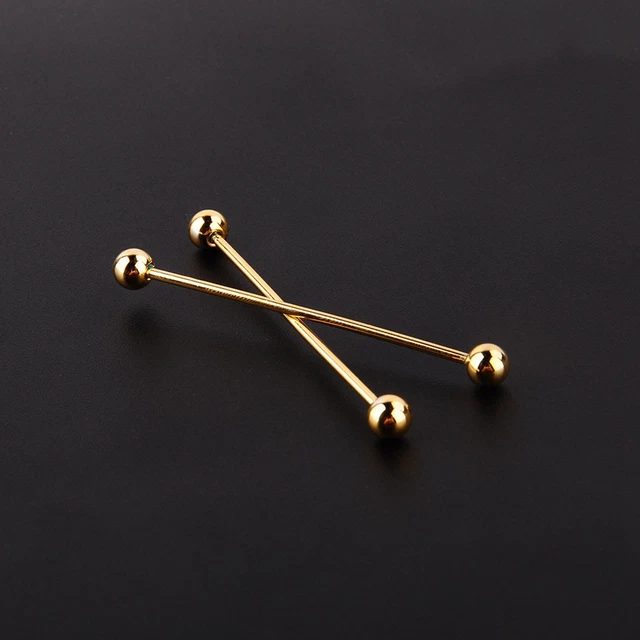 2x Men Gold Plated Tone Steel Collar Tie Pin Stud Barbell Bar Clip Clasp BSU